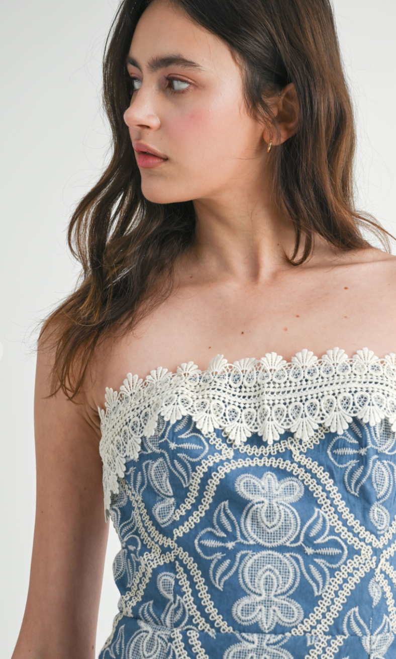 Strapless Denim Crochet Dress