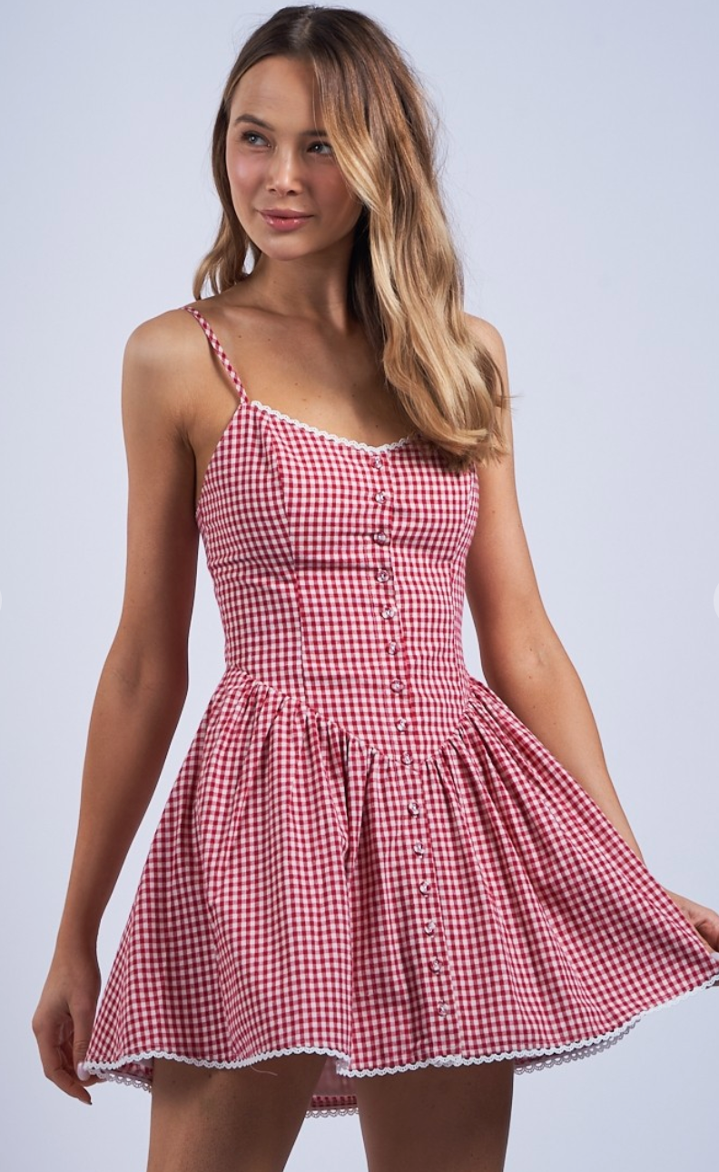 Red Checker Fit & Flare Dress