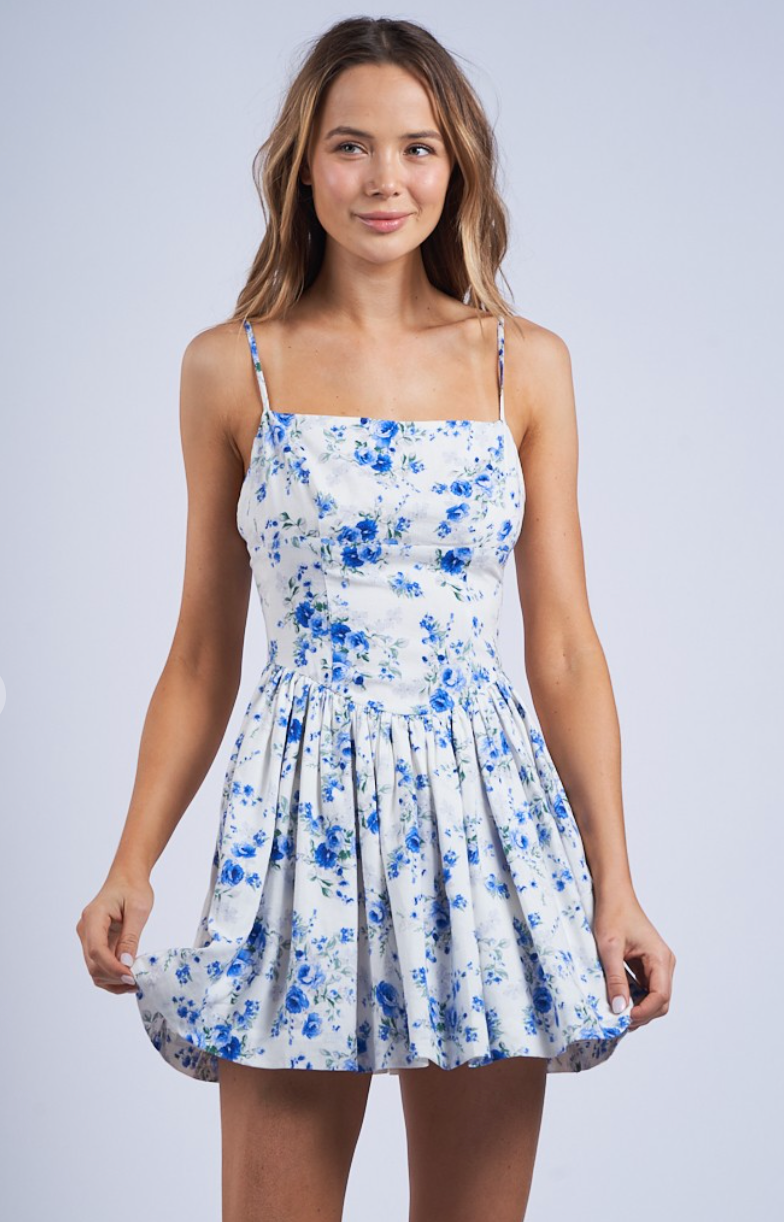 Piper Blue Floral Open Back Dress