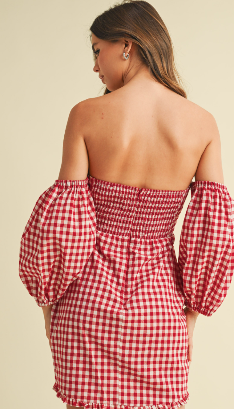 Gingham Off Shoulder Dress
