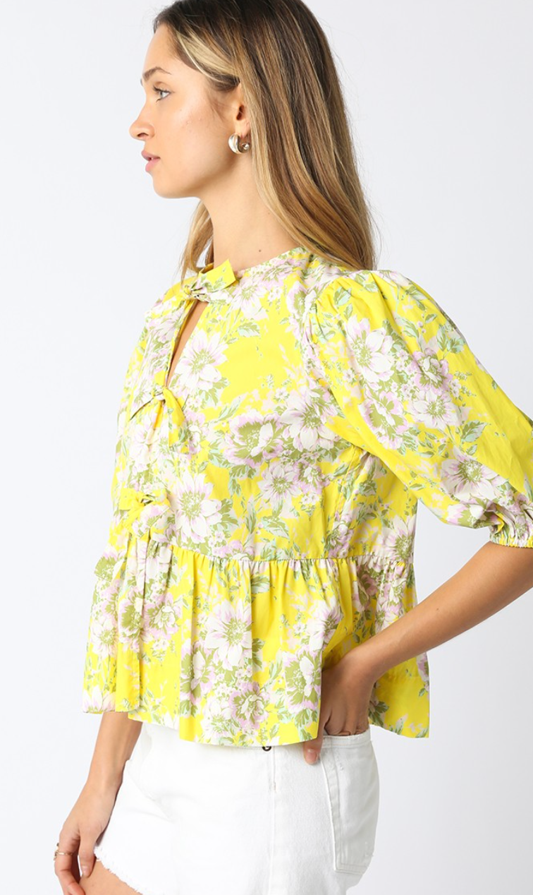 Nevaeh Yellow Floral Tie Top