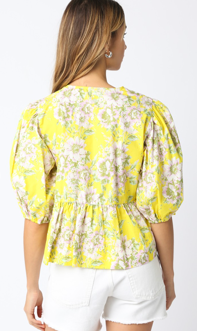 Nevaeh Yellow Floral Tie Top