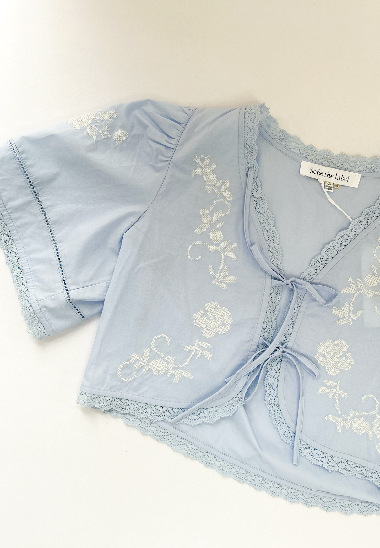 Judy Embroidered Tie Top Blue