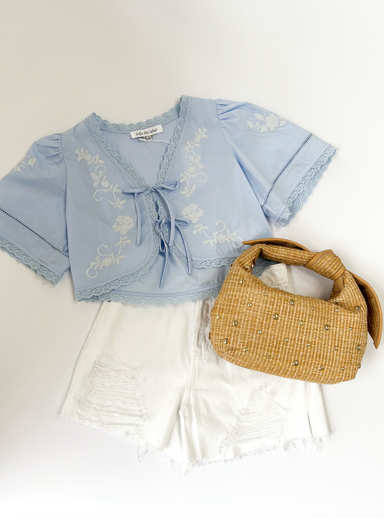 Judy Embroidered Tie Top Blue