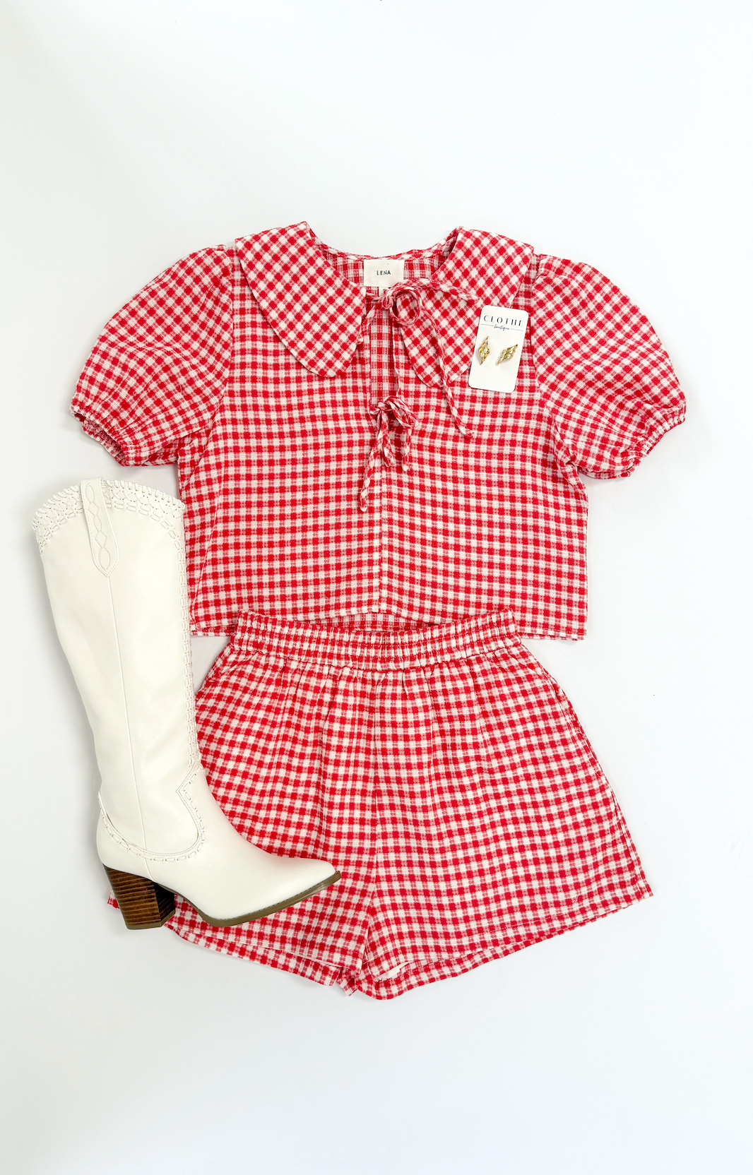 Red Gingham Collared Top & Shorts Set of 2