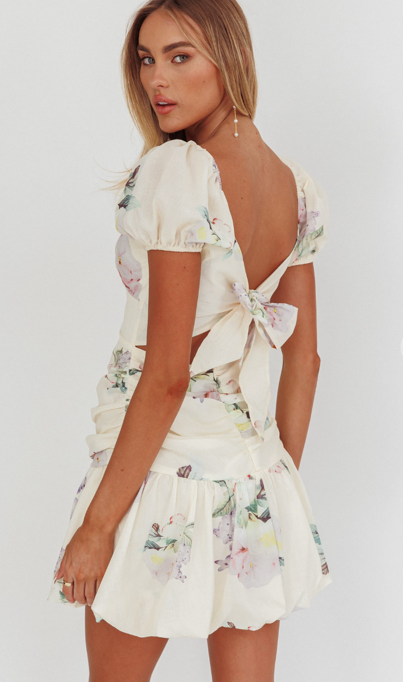 Watercolor Floral Puff Sleeve Dress