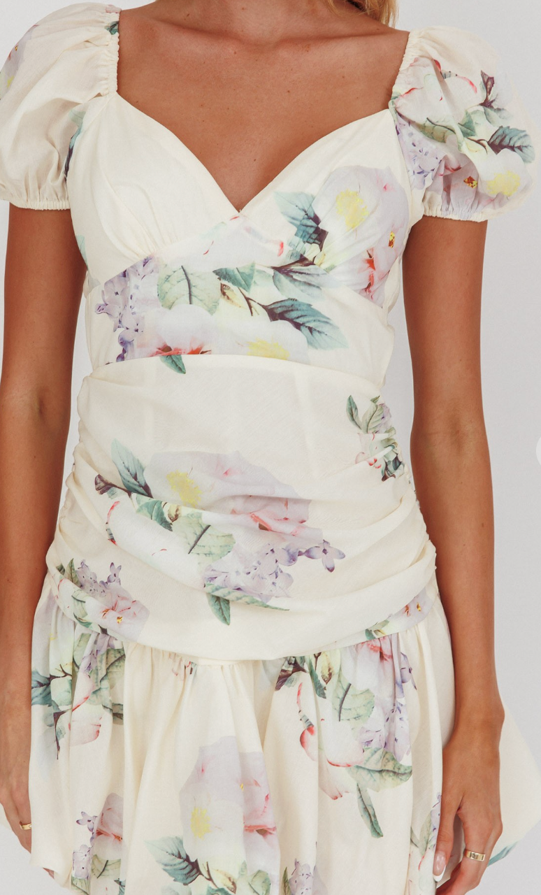 Watercolor Floral Puff Sleeve Dress