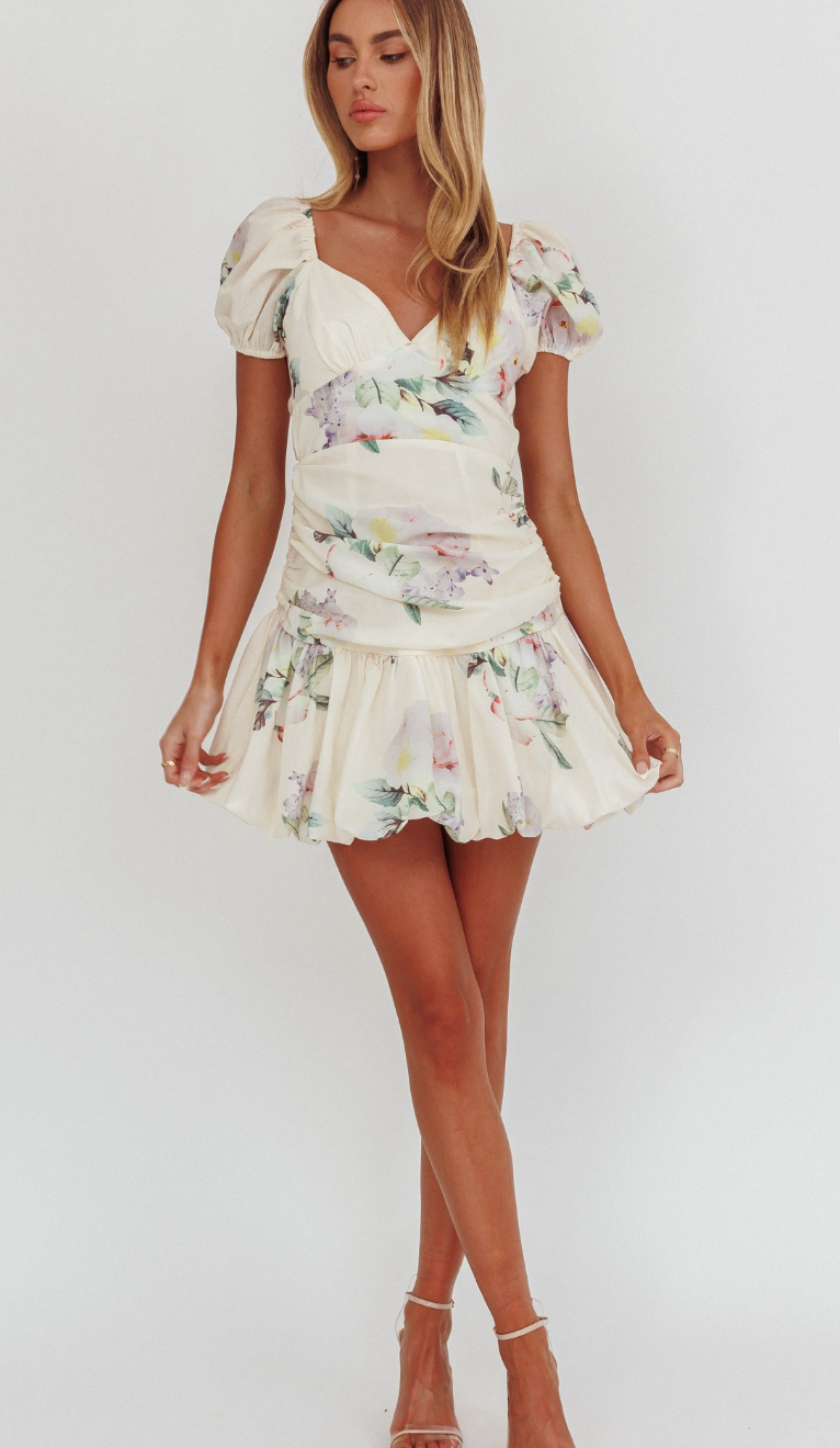 Watercolor Floral Puff Sleeve Dress