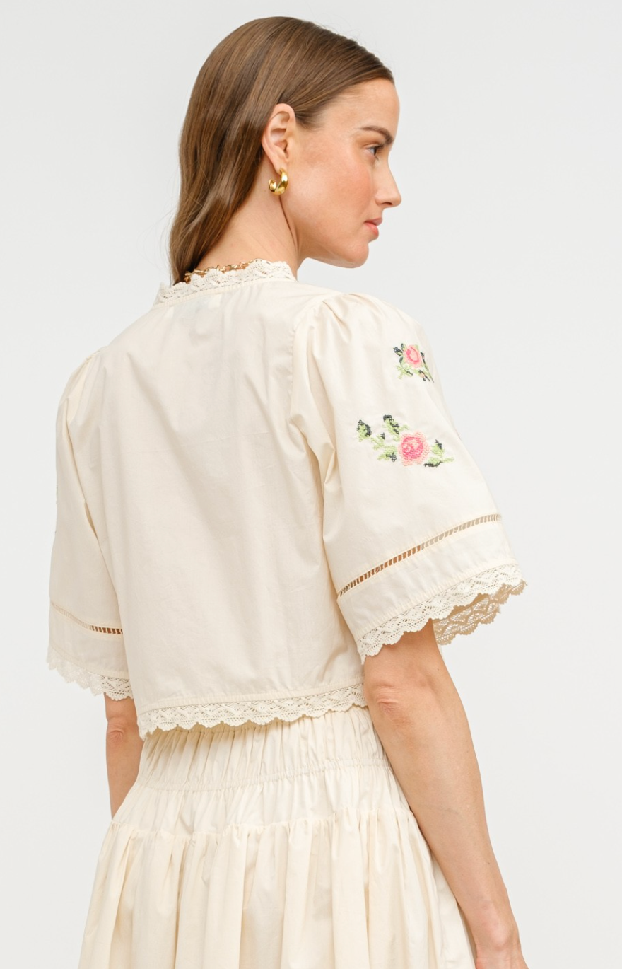 Judy Embroidered Tie Top Cream