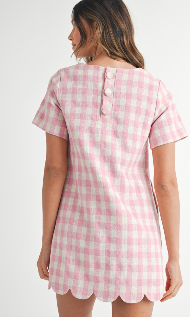 Pink Plaid Scallop Hem Dress