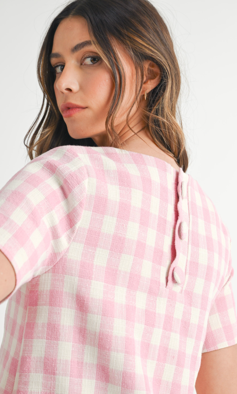 Pink Plaid Scallop Hem Dress