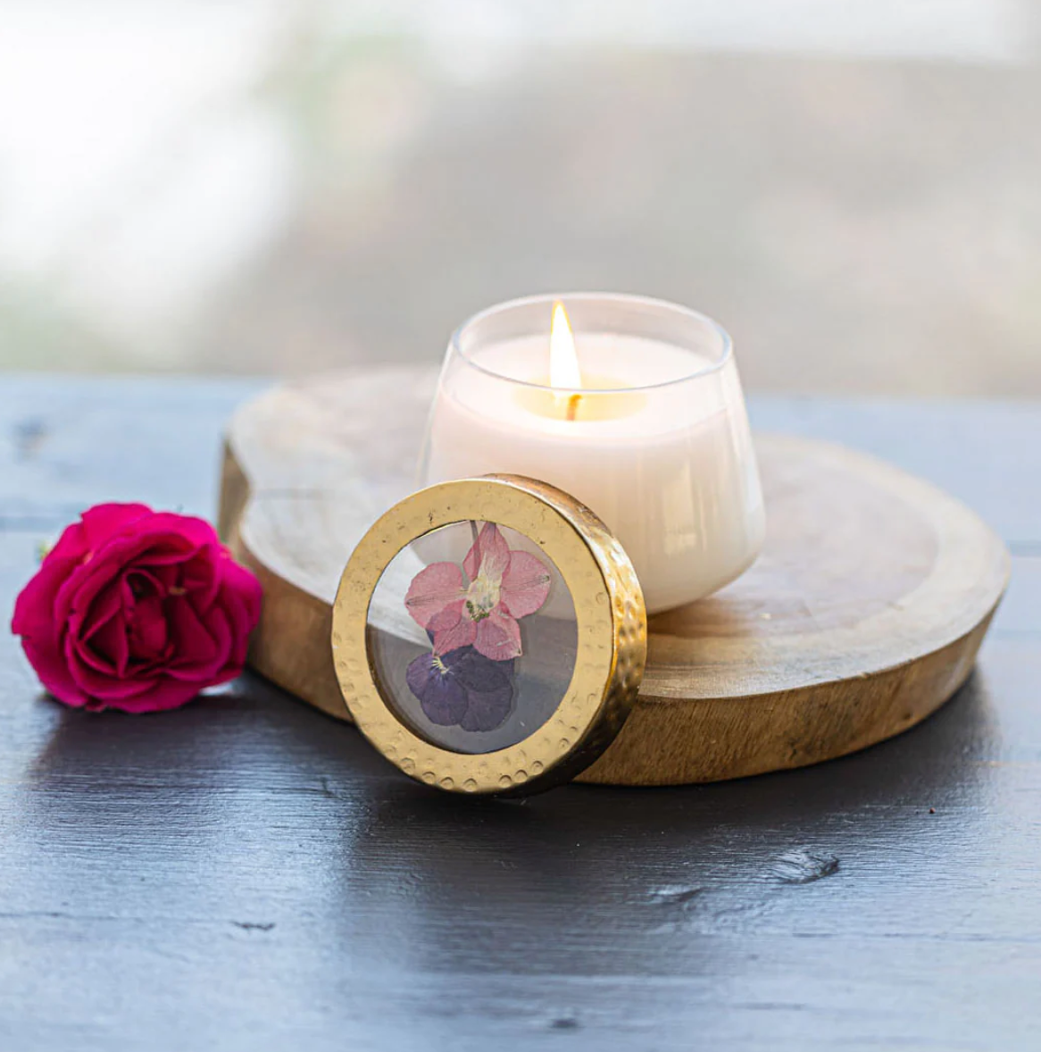 Blushing Rosewood Pressed Floral Candle - S