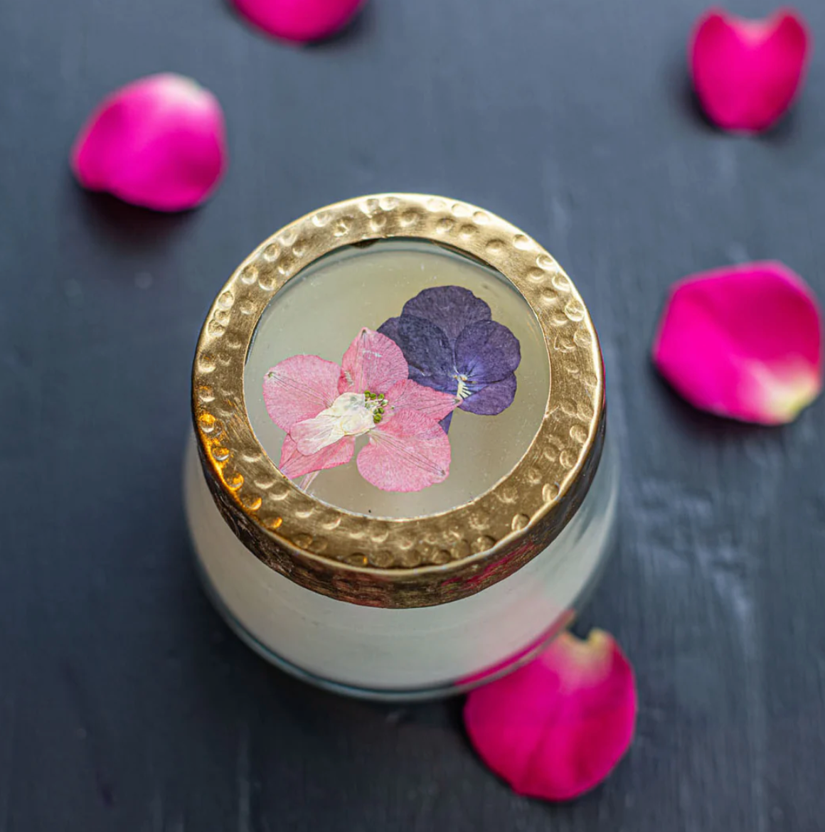 Blushing Rosewood Pressed Floral Candle - S