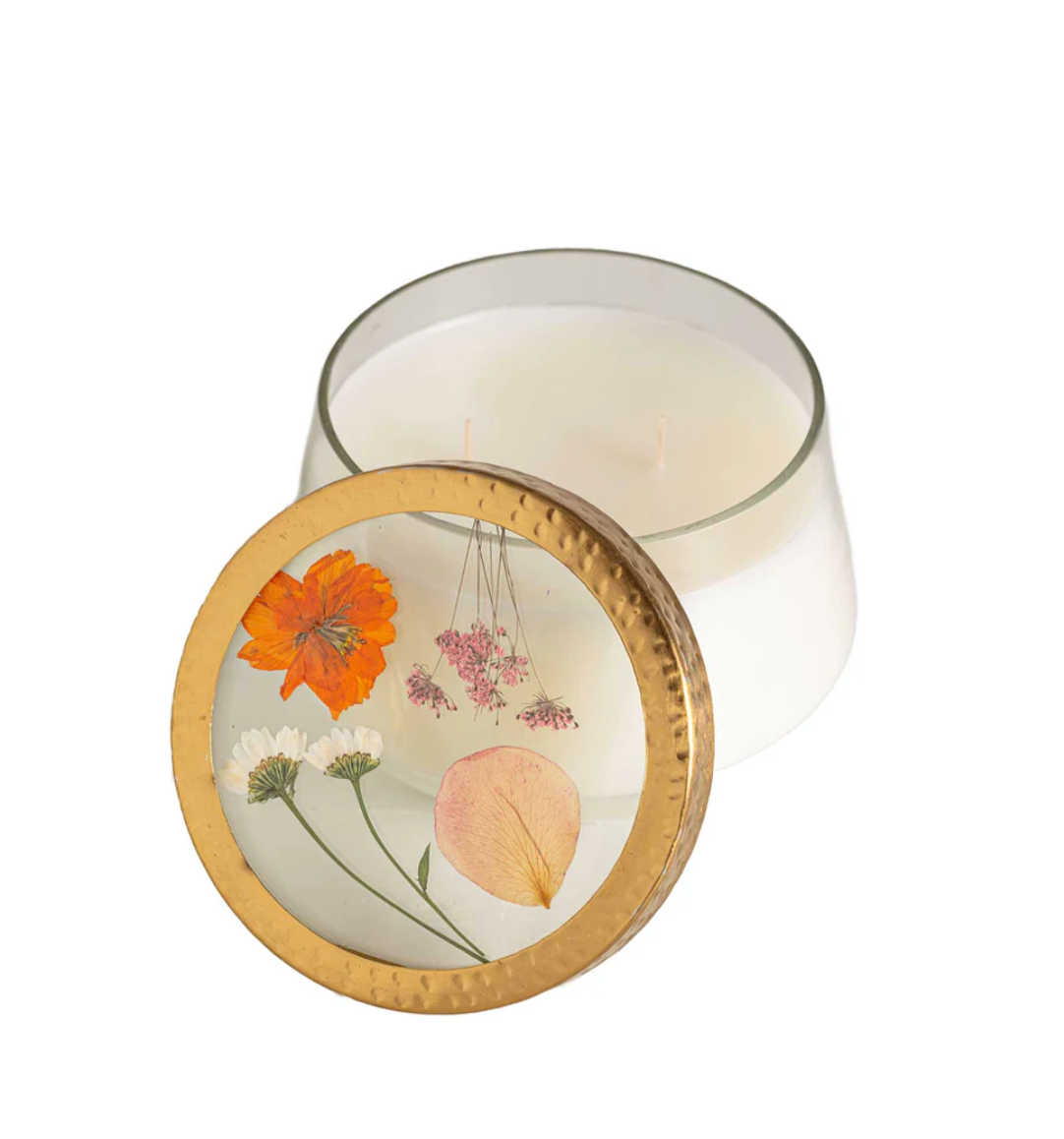 Apricot Rose Pressed Flower Candle - L