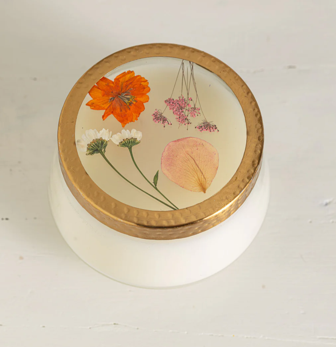 Apricot Rose Pressed Flower Candle - L