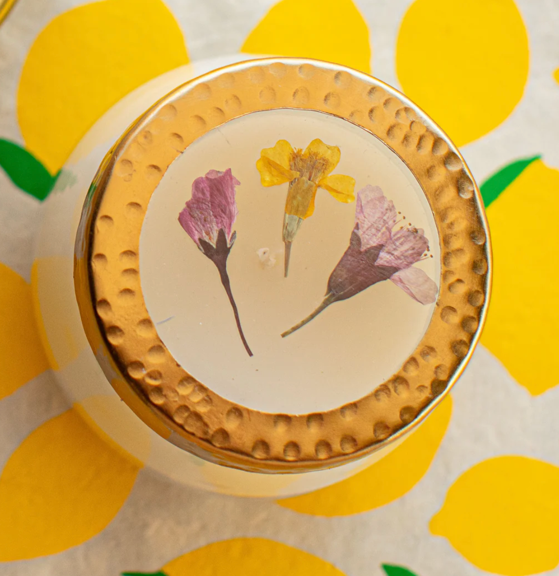Lemon Blossom & Lychee Pressed Floral Candle - S