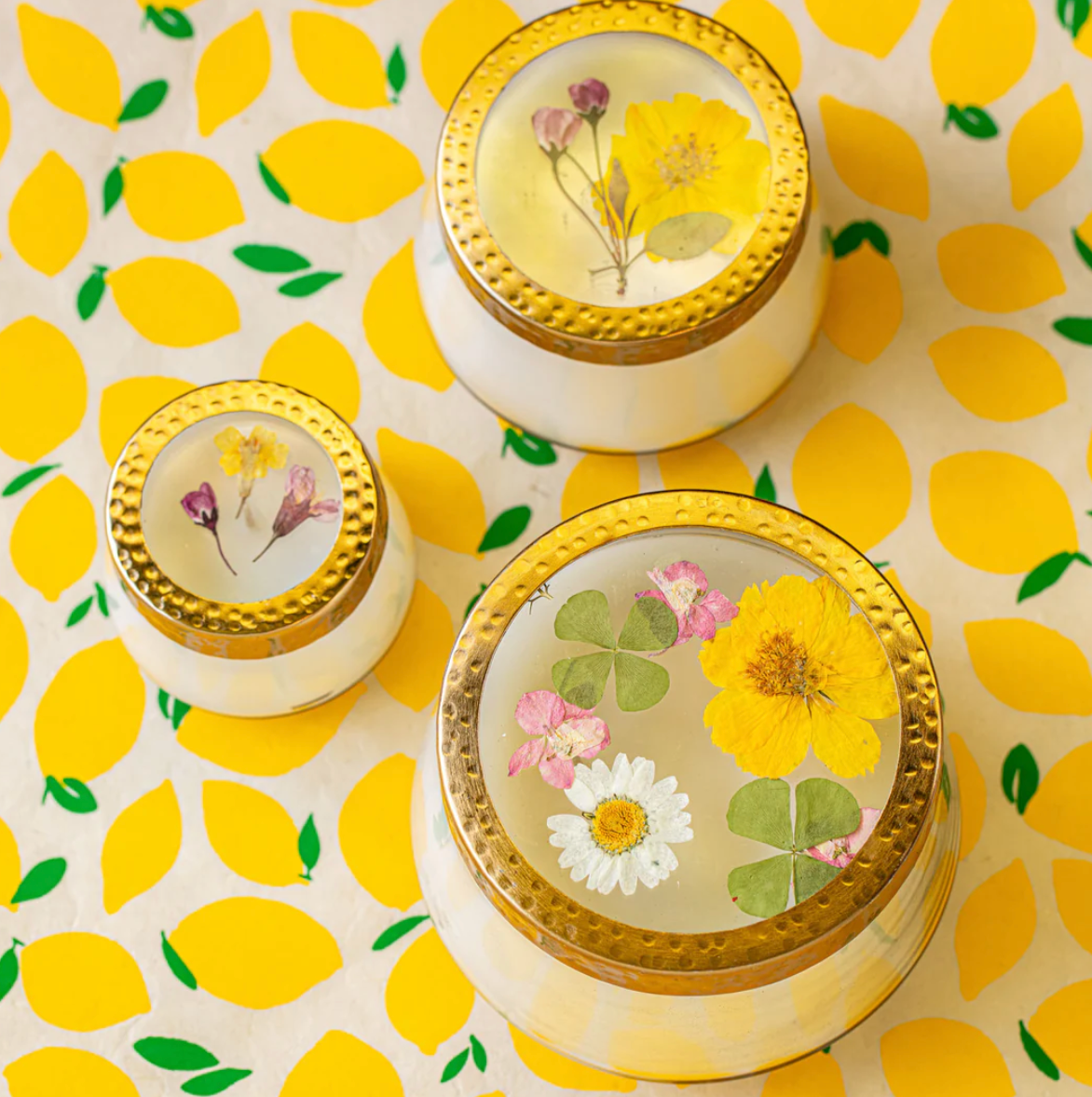 Lemon Blossom & Lychee Pressed Floral Candle - L
