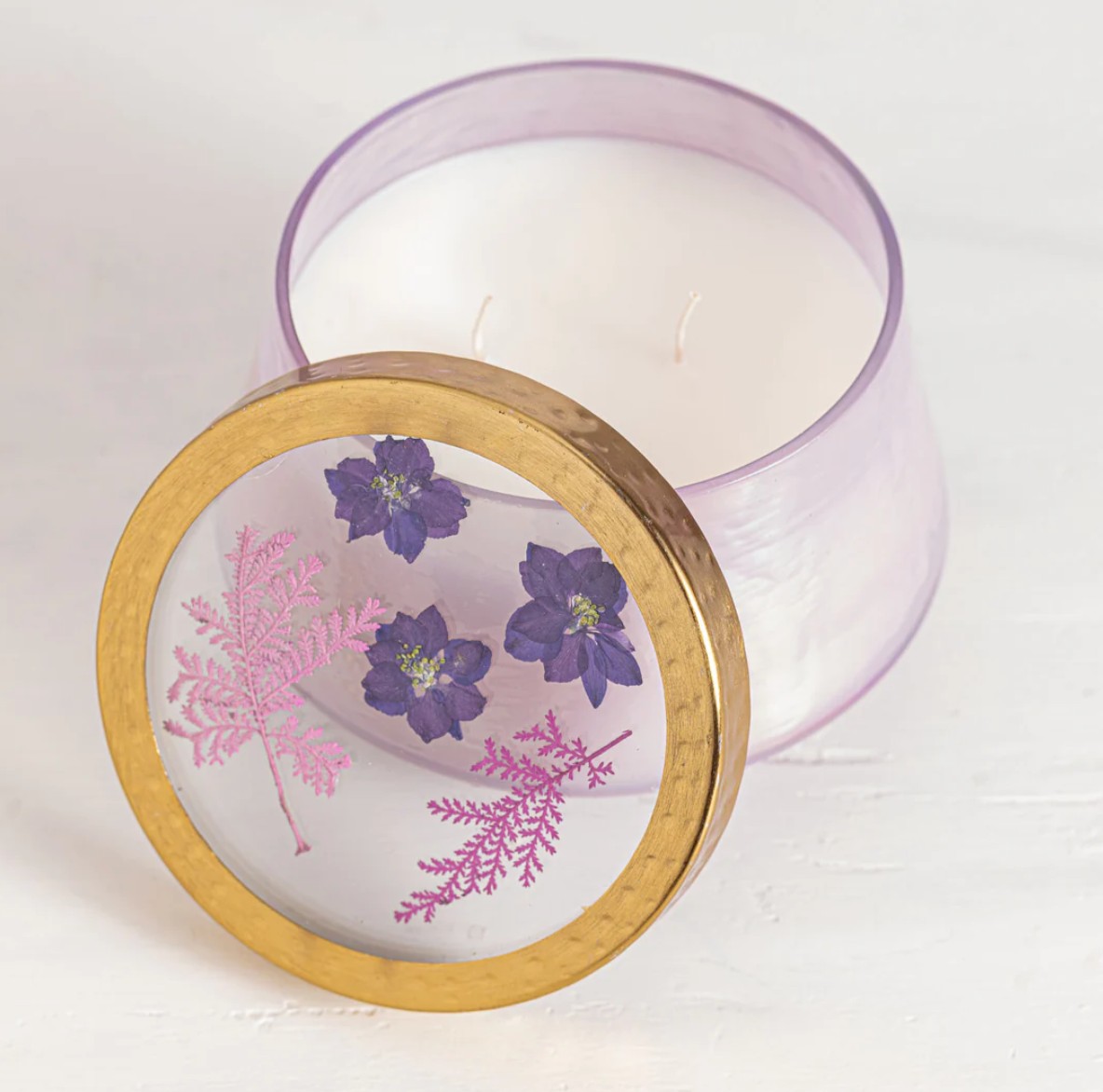 Blackberry & Coconut Pressed Floral Candle - L