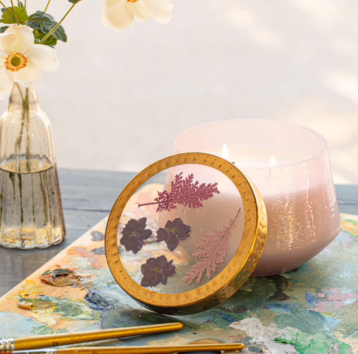 Blackberry & Coconut Pressed Floral Candle - L