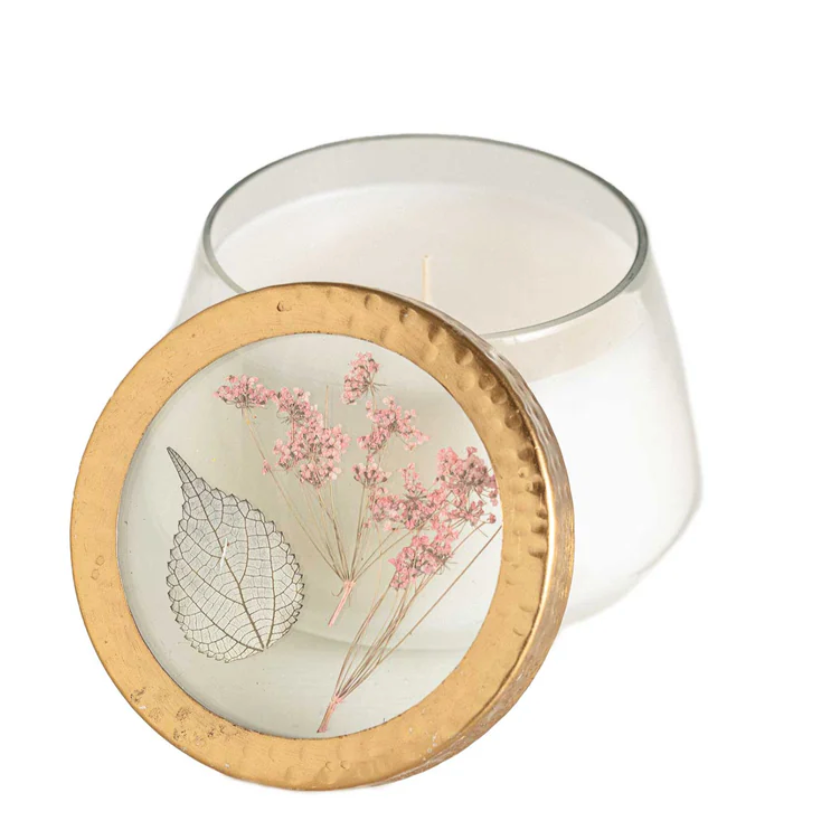 Apricot Rose Pressed Flower Candle - M