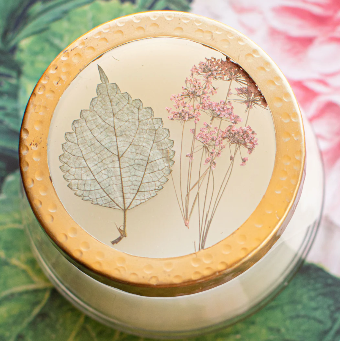 Apricot Rose Pressed Flower Candle - M