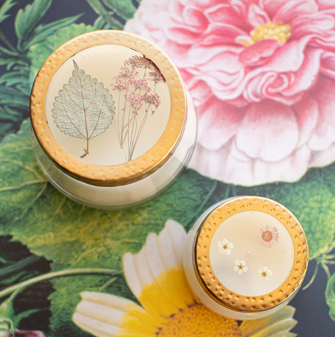 Apricot Rose Pressed Flower Candle - M