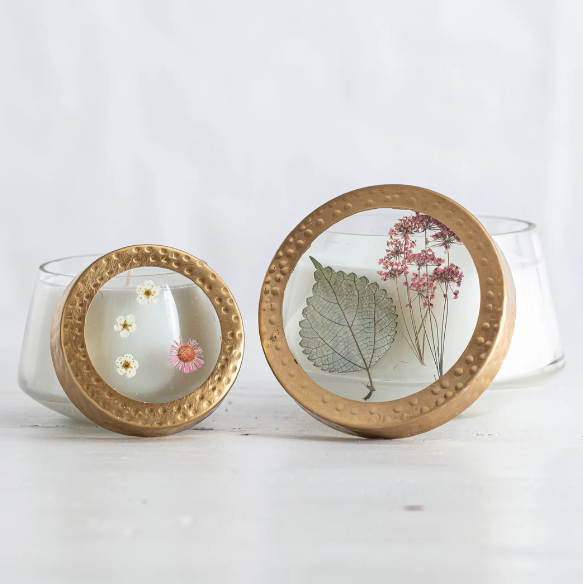 Apricot Rose Pressed Flower Candle - M