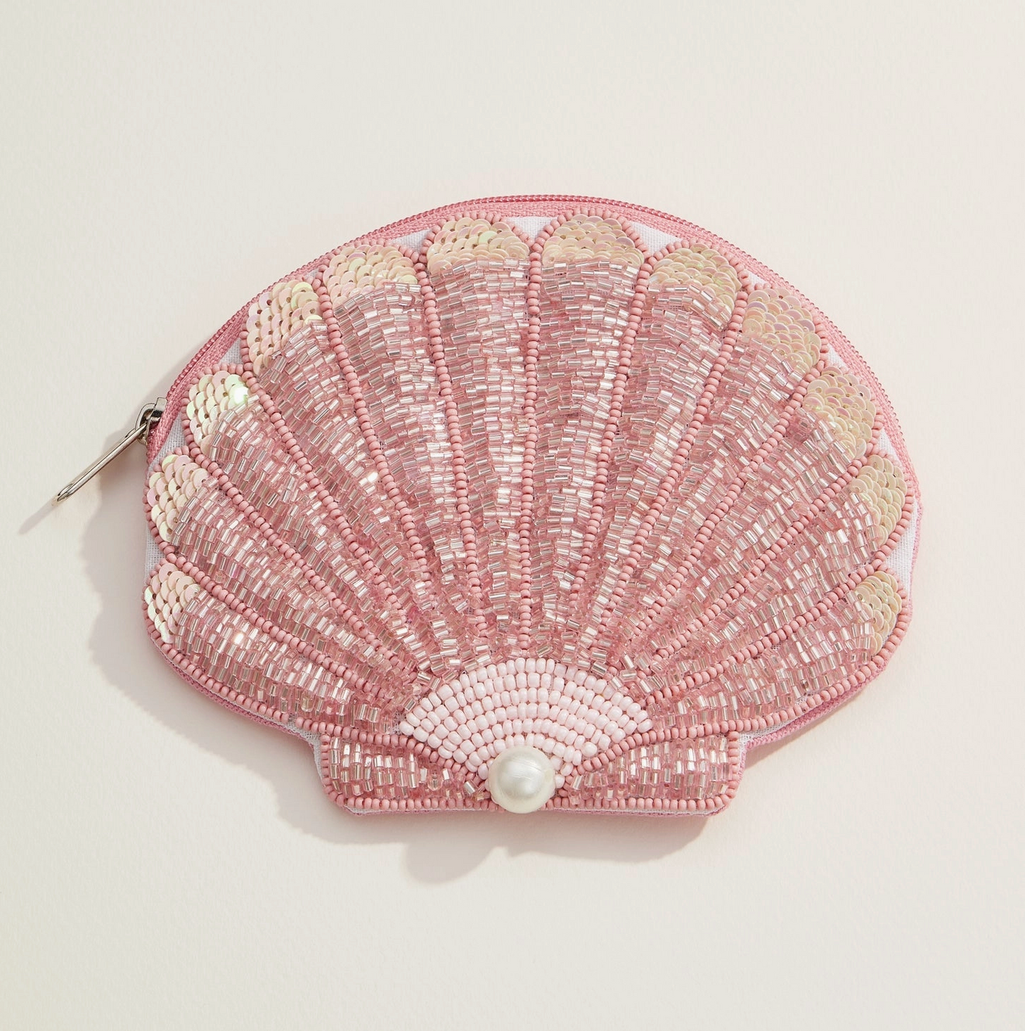 Beaded Shell Coin Purse Pink