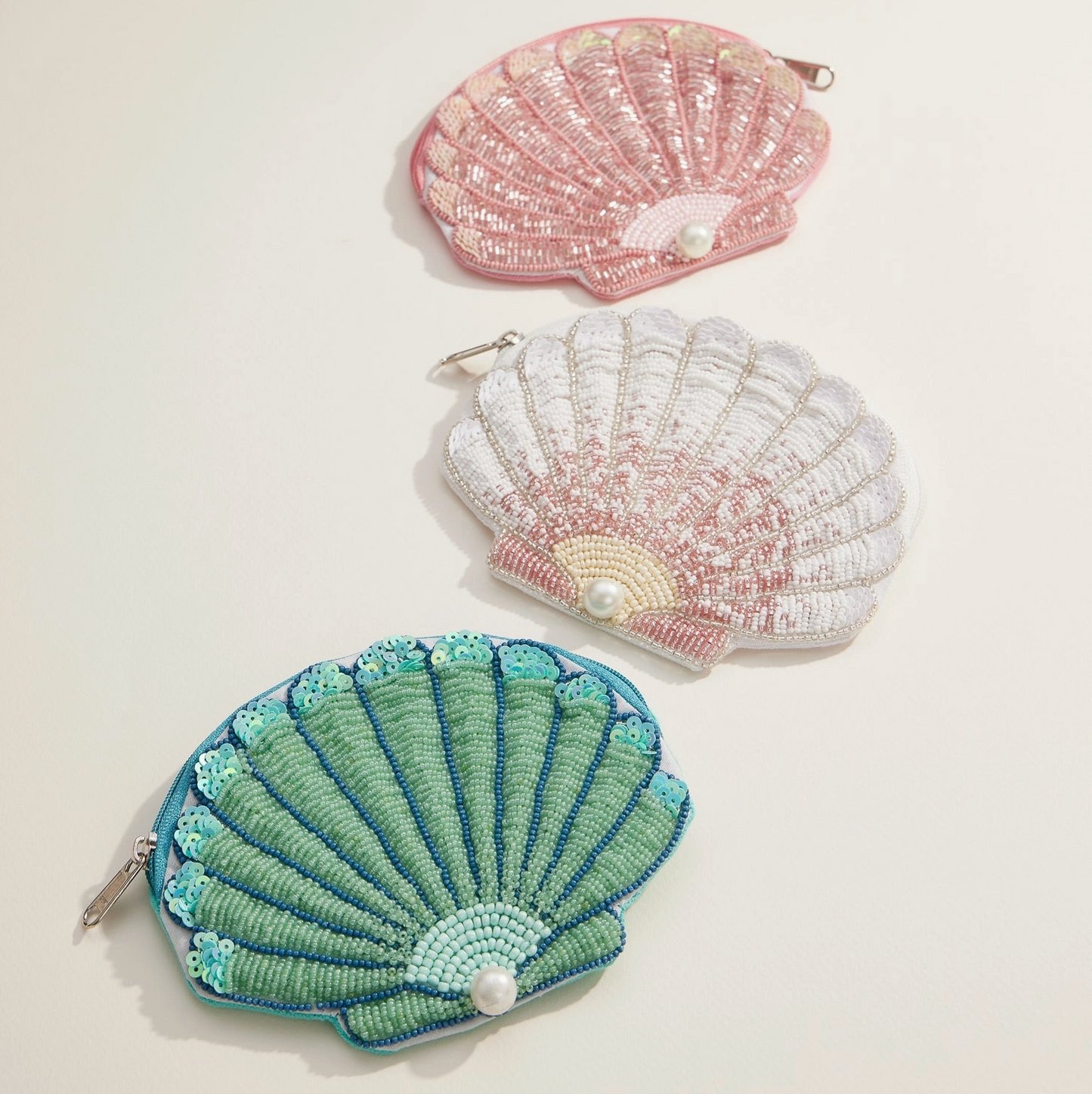 Beaded Shell Coin Purse Blue
