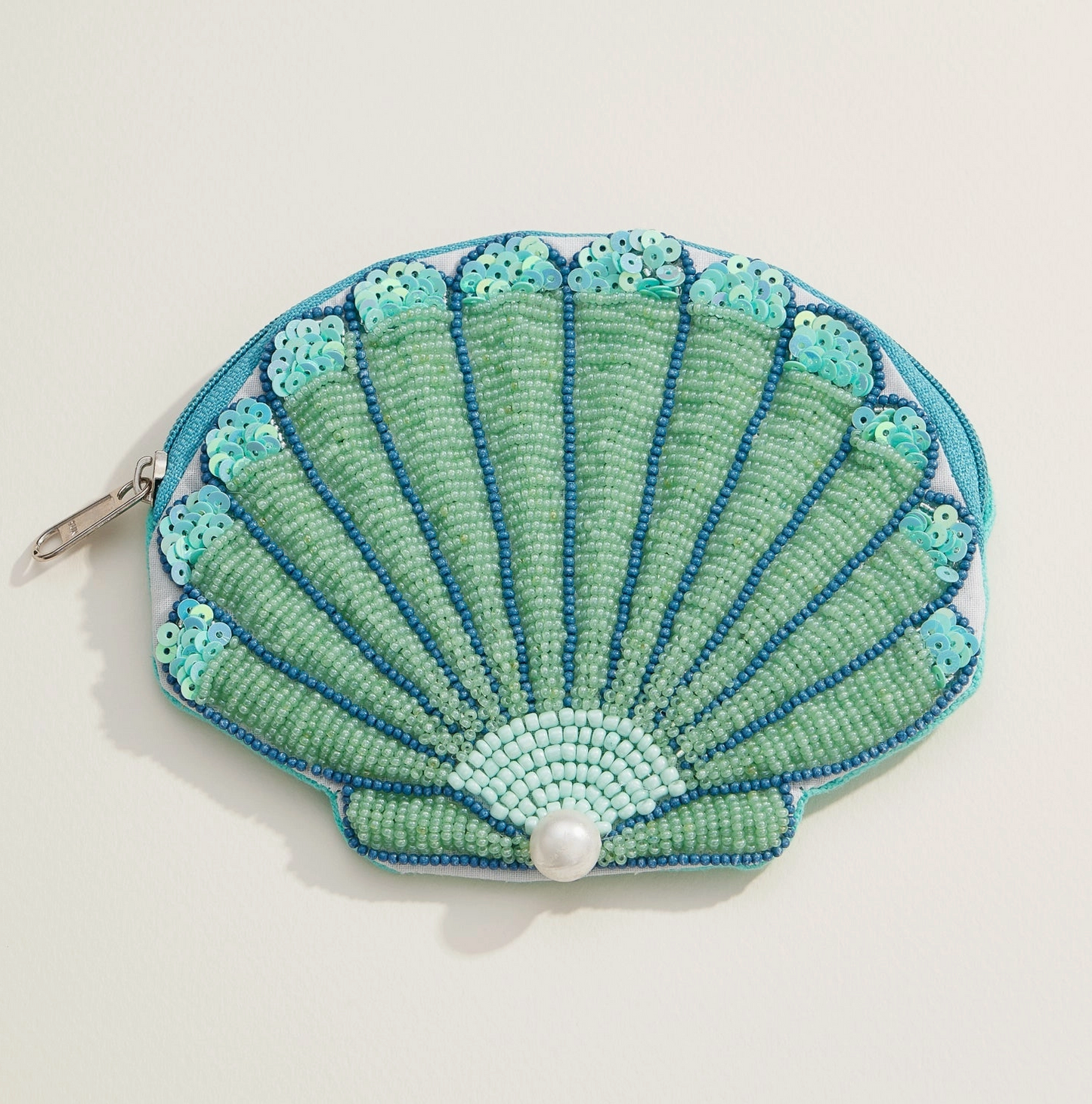Beaded Shell Coin Purse Blue
