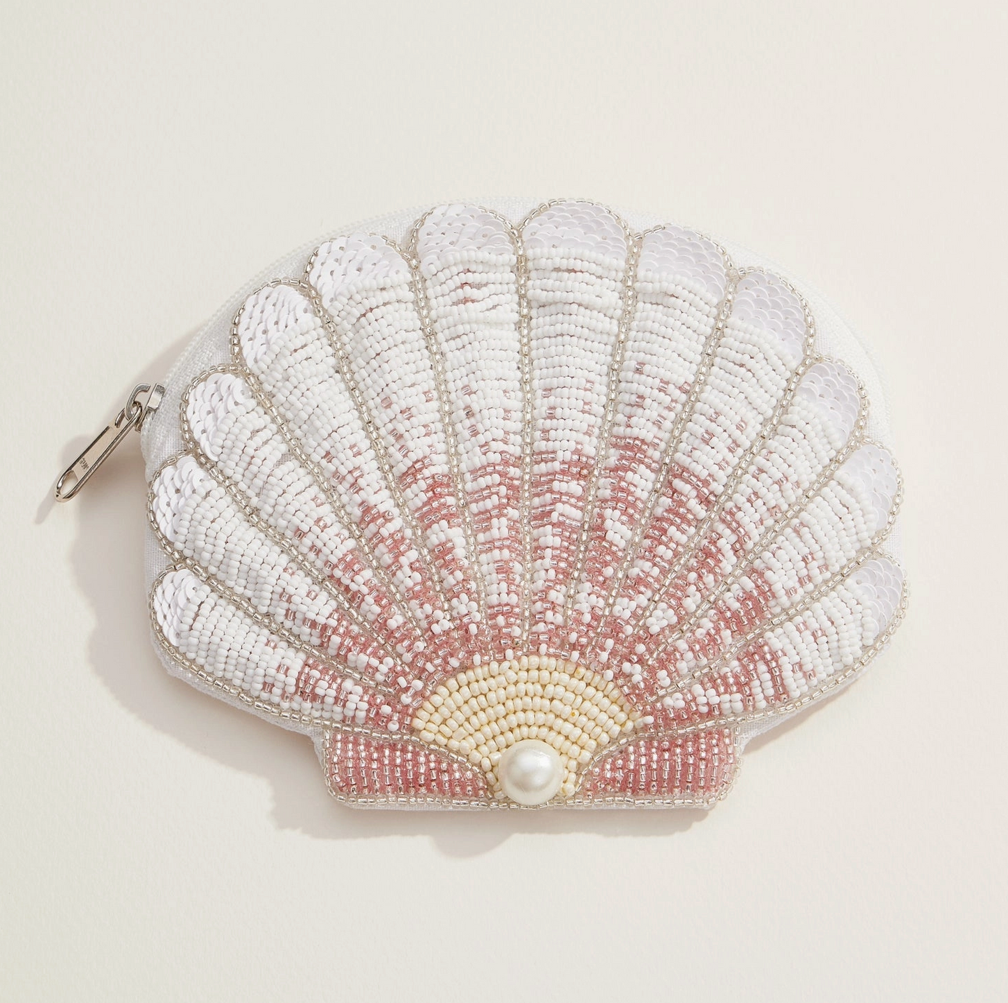 Beaded Shell Coin Purse White