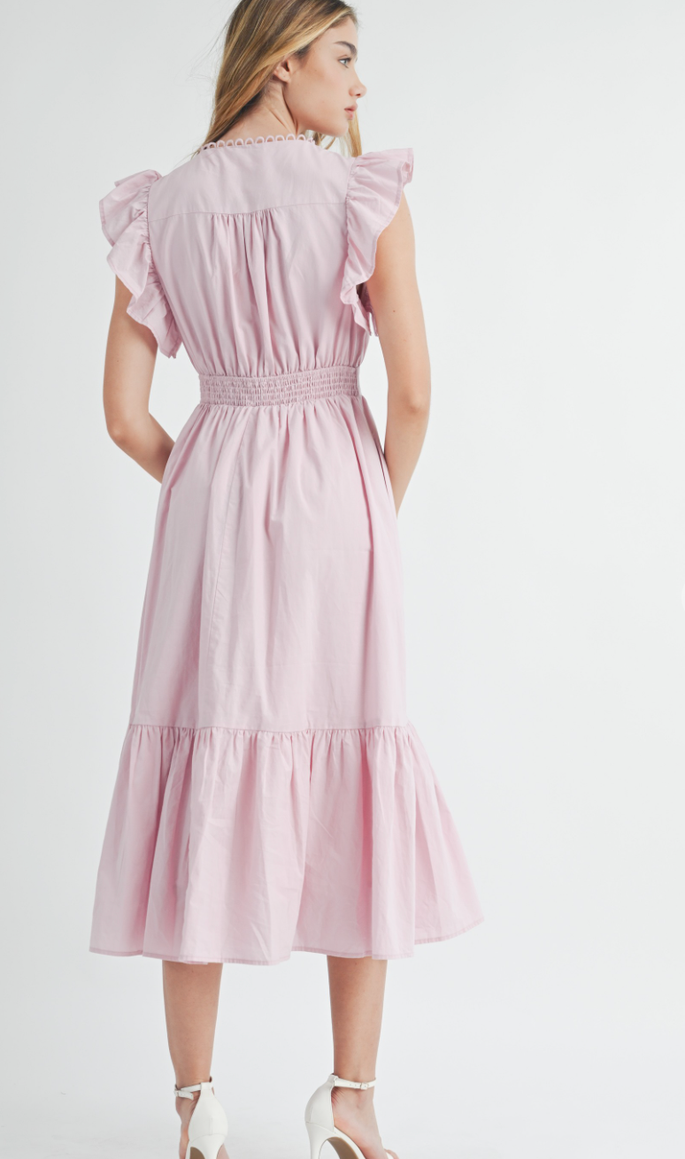 Flutter Sleeve Midi Dress Pink