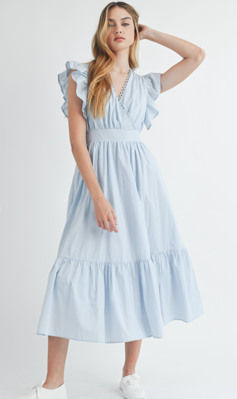Flutter Sleeve Midi Dress Blue