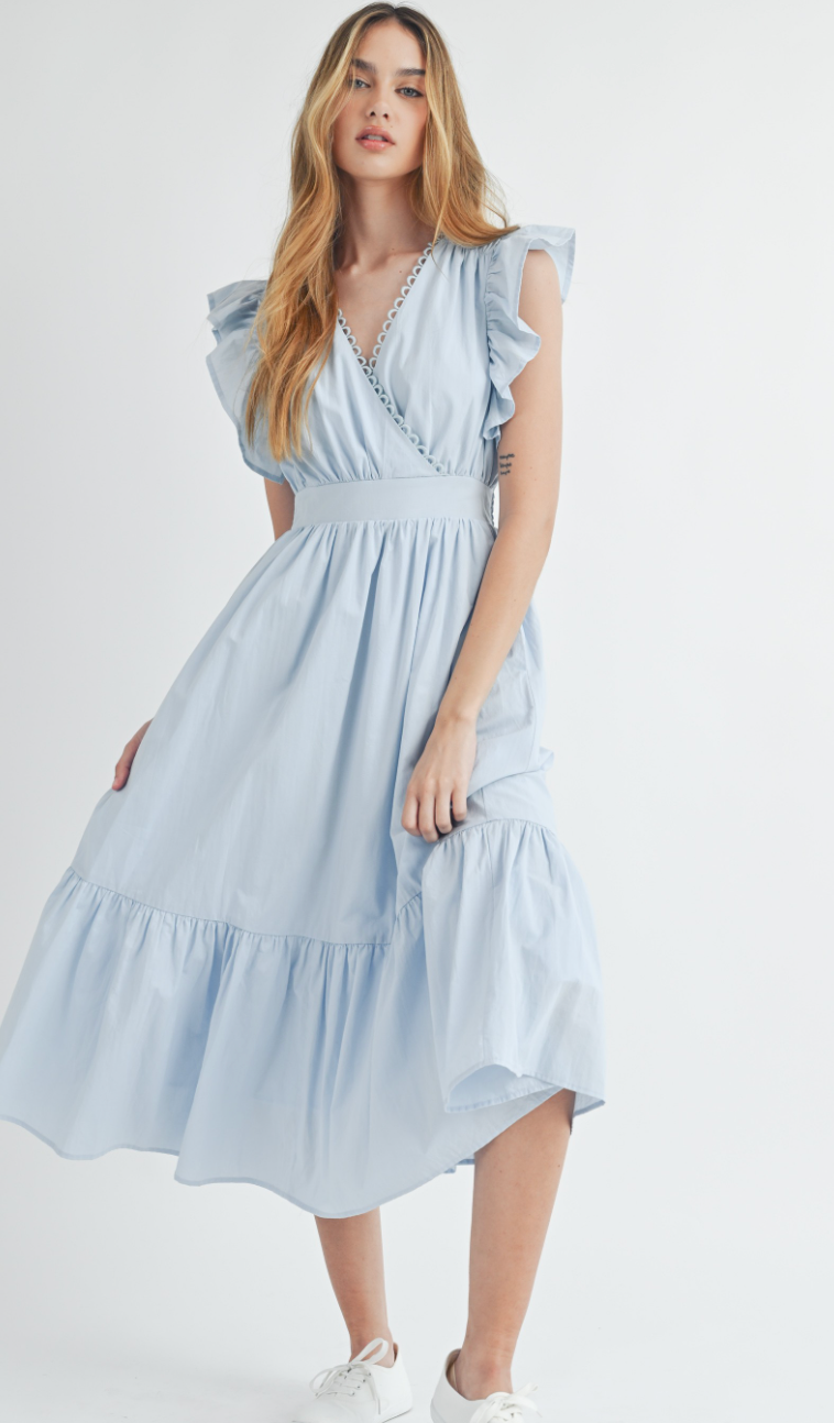Flutter Sleeve Midi Dress Blue