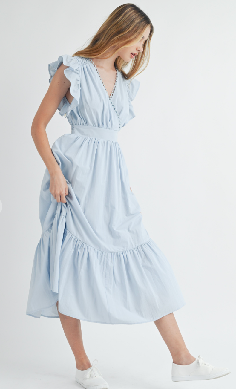 Flutter Sleeve Midi Dress Blue