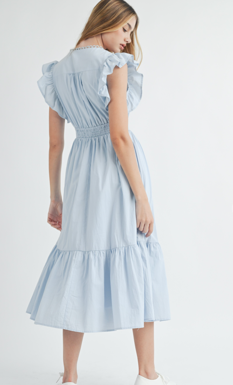 Flutter Sleeve Midi Dress Blue