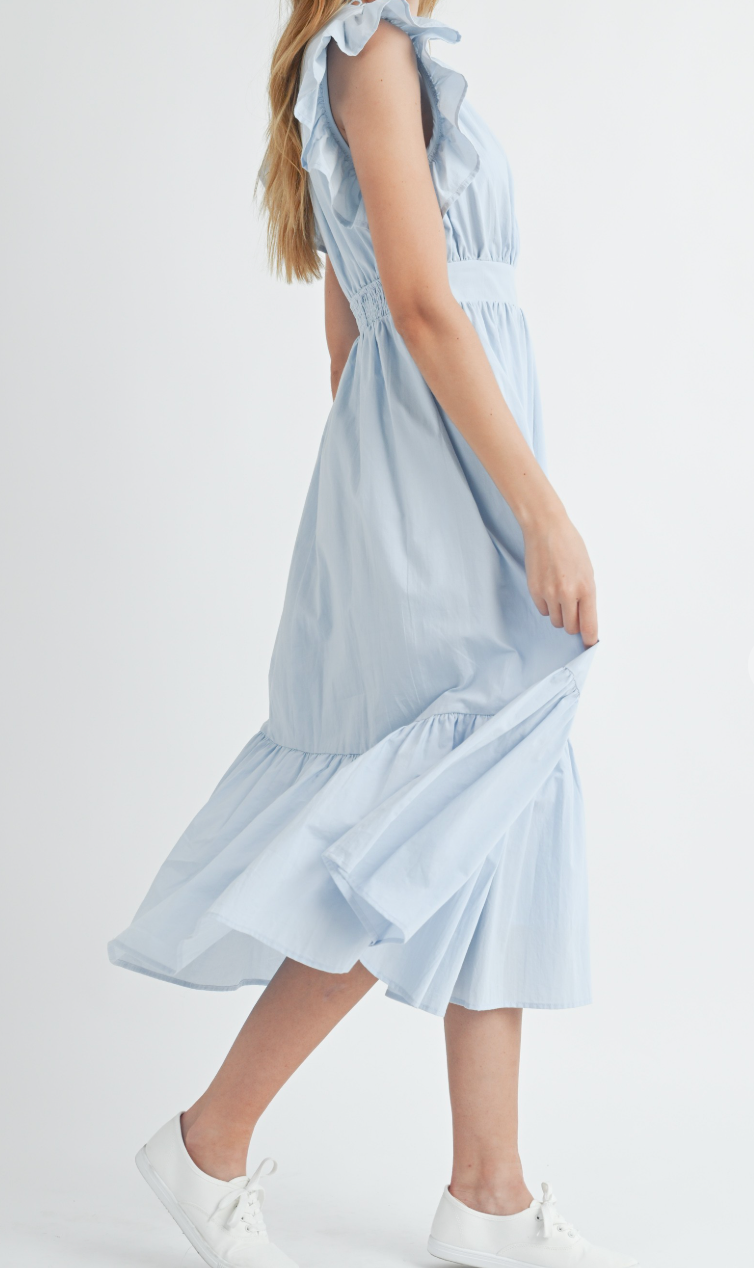 Flutter Sleeve Midi Dress Blue