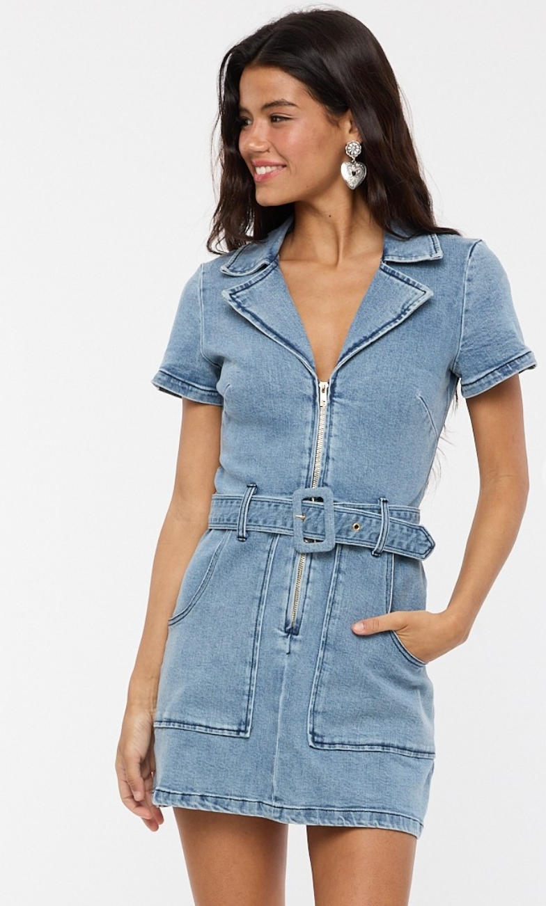 Halle Belted Denim Dress