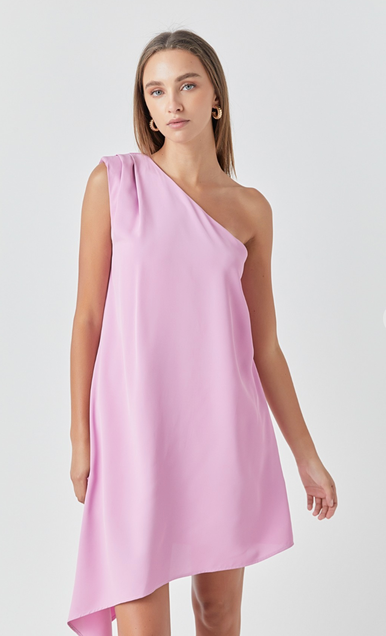Shoulder Asymmetrical Dress Pink