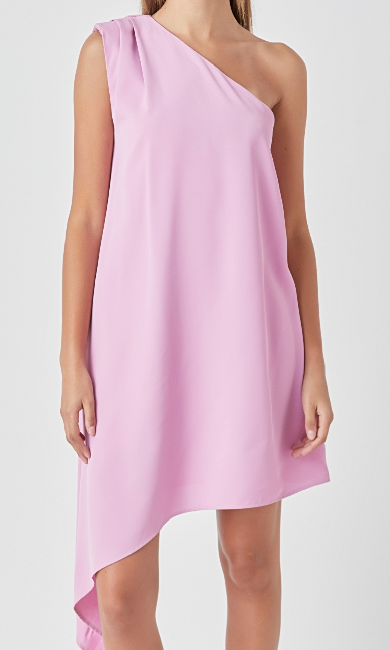 Shoulder Asymmetrical Dress Pink