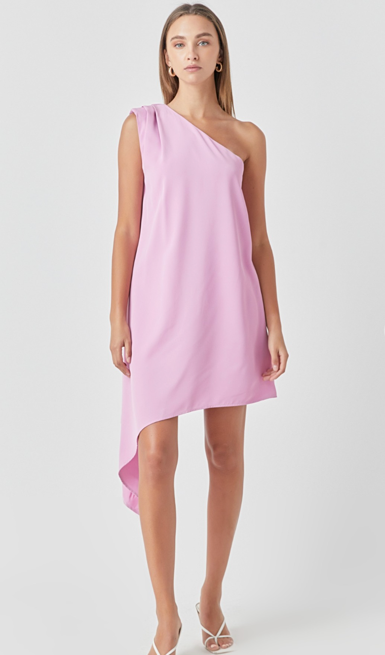 Shoulder Asymmetrical Dress Pink