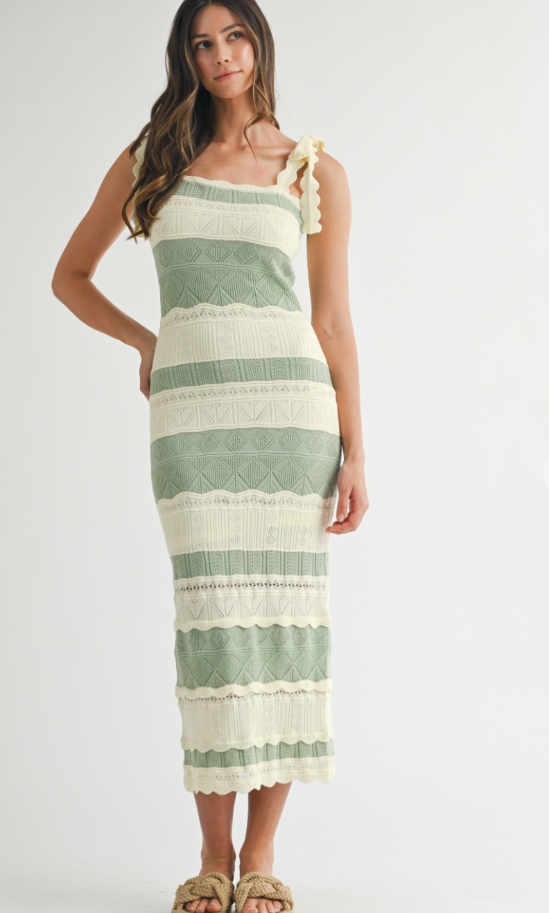 Seafoam Crochet Tie Shoulder Dress
