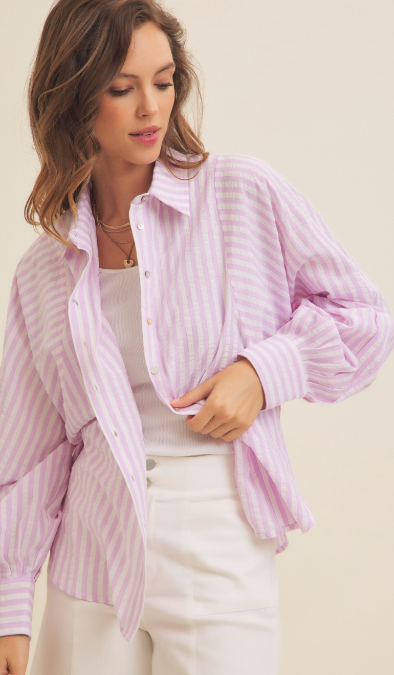 Cotton Stripe Shirt Lilac