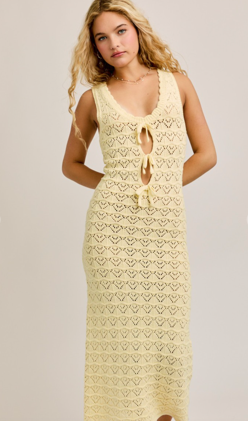 Light Yellow Crochet Midi Dress