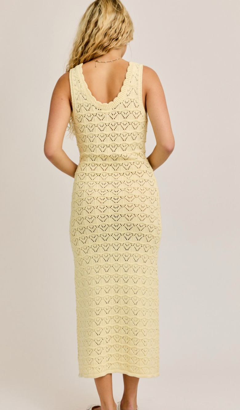 Light Yellow Crochet Midi Dress