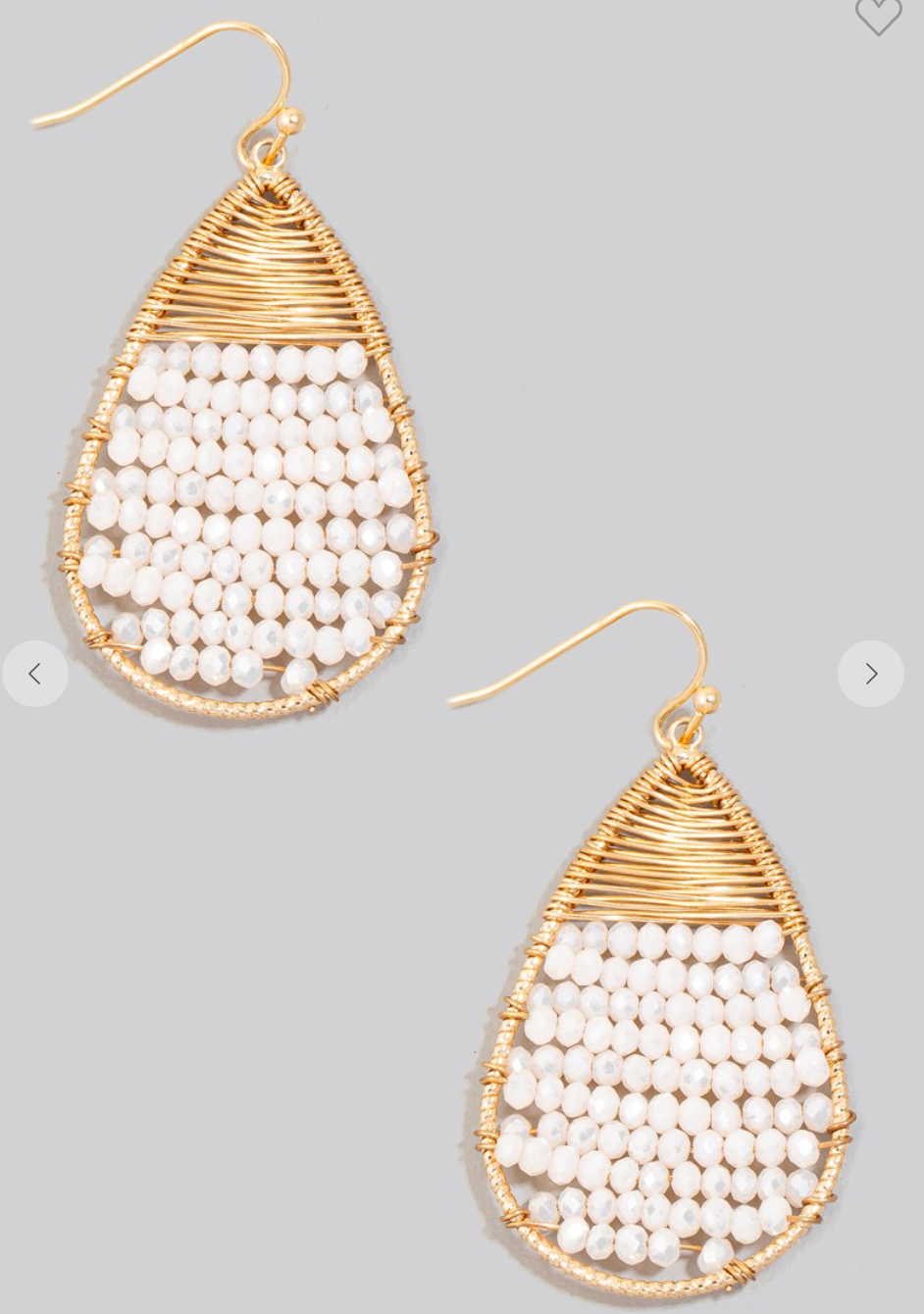 Beaded Tear Earrings White