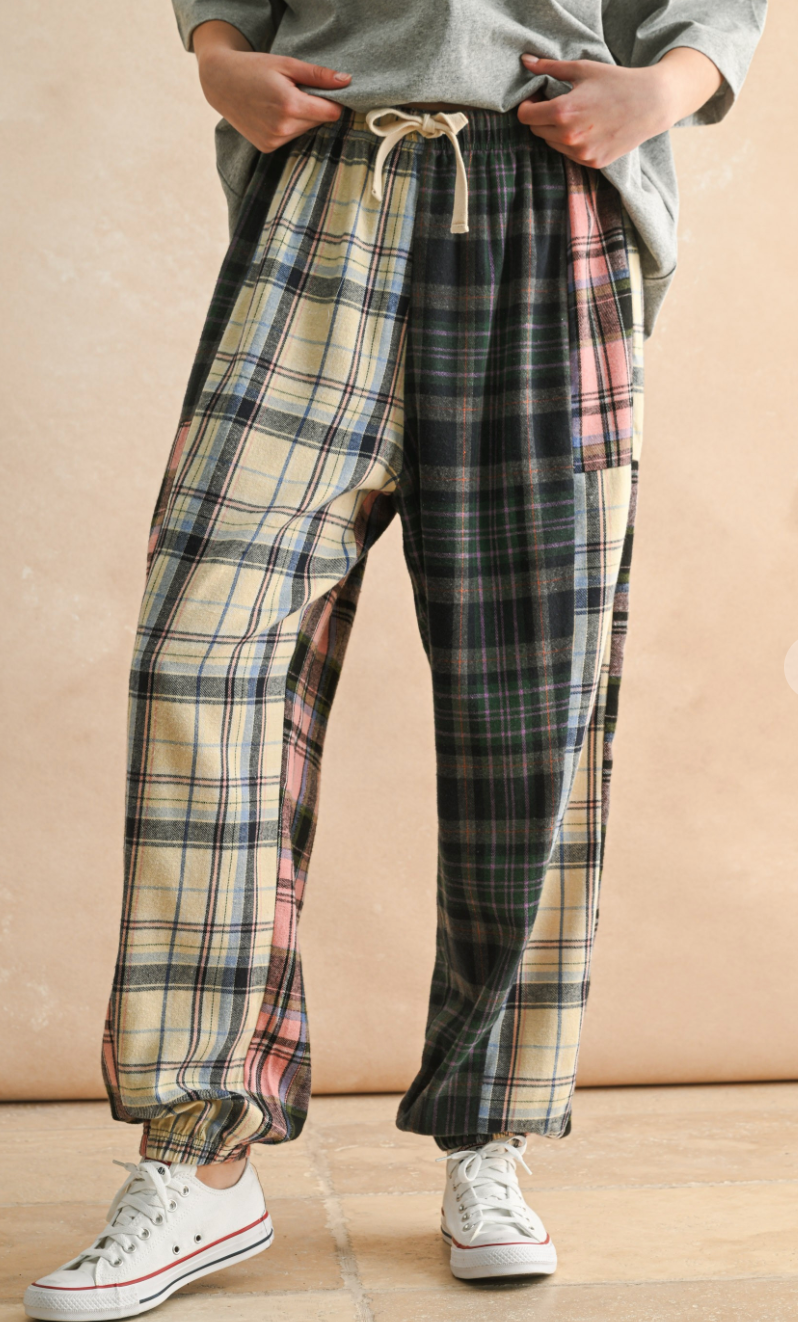 Multi Plaid Drawstring Joggers