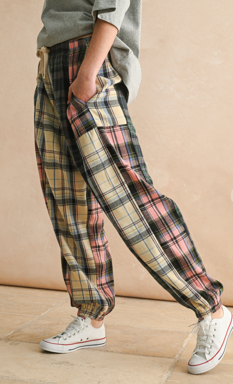 Multi Plaid Drawstring Joggers