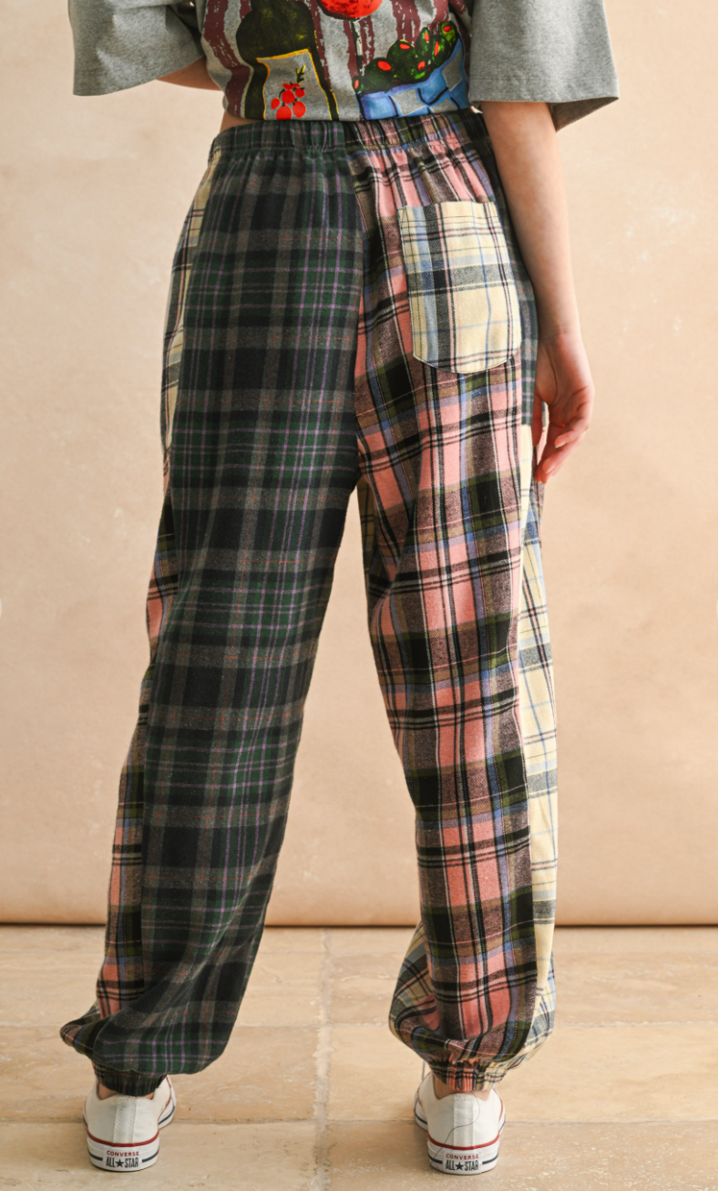 Multi Plaid Drawstring Joggers