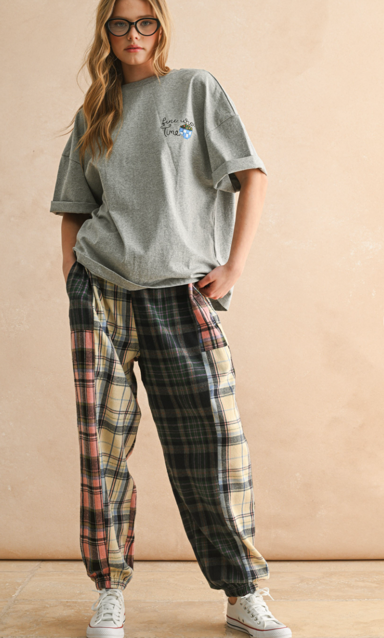 Multi Plaid Drawstring Joggers